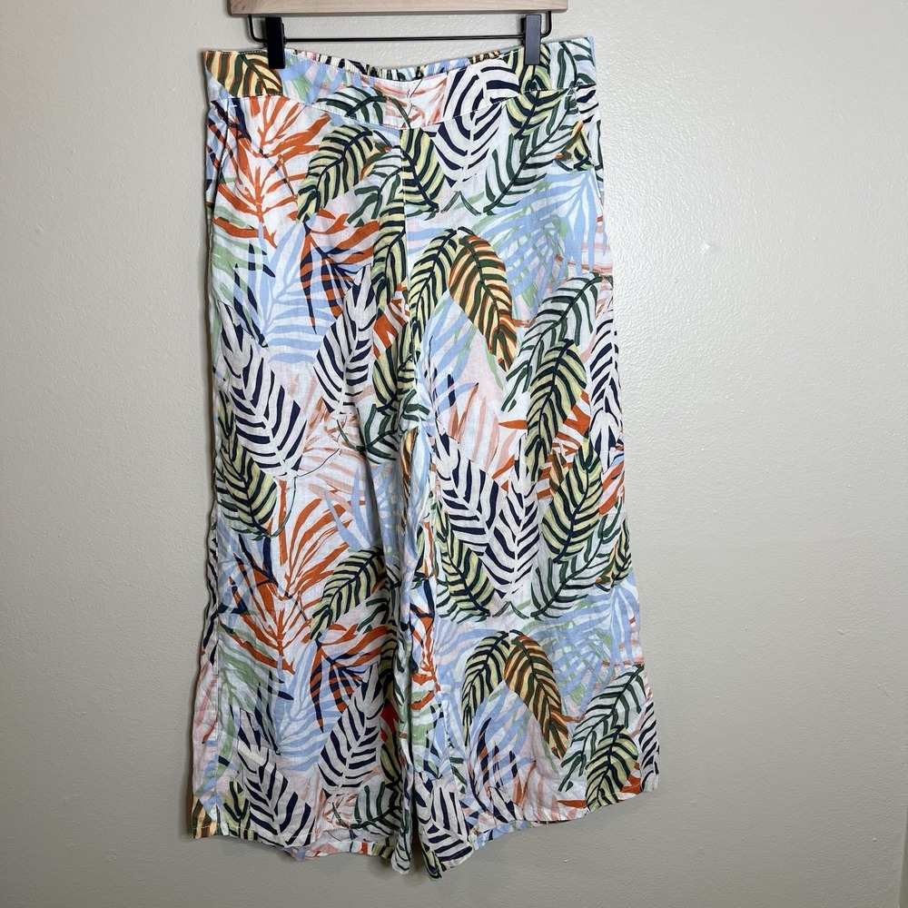 Tahari 100 Linen Wide Leg Palm‎ Resortwear Beach Vacation Summer High Waist XL